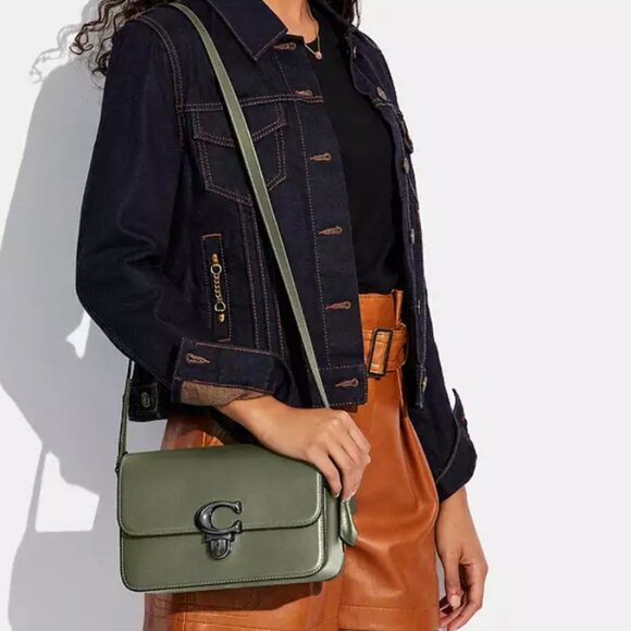 NWT Authentic COACH retail glovetanned Studio shoulder bag military gree olive - Picture 8 of 13